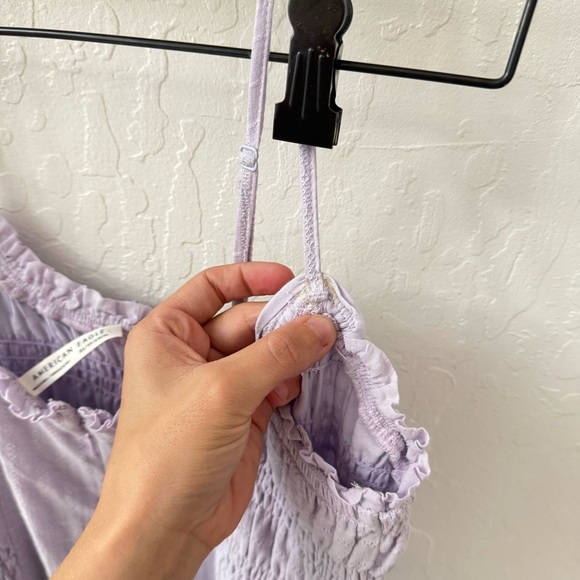 American Eagle Purple Smocked Bow Tie Sundress Midi Zip Back XS - Picture 3 of 12